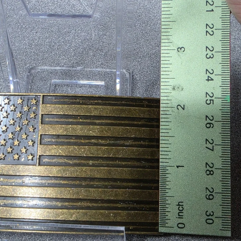 Brass American Flag‎ Belt Buckle Mens Excellent USA Patriotic Rectangle